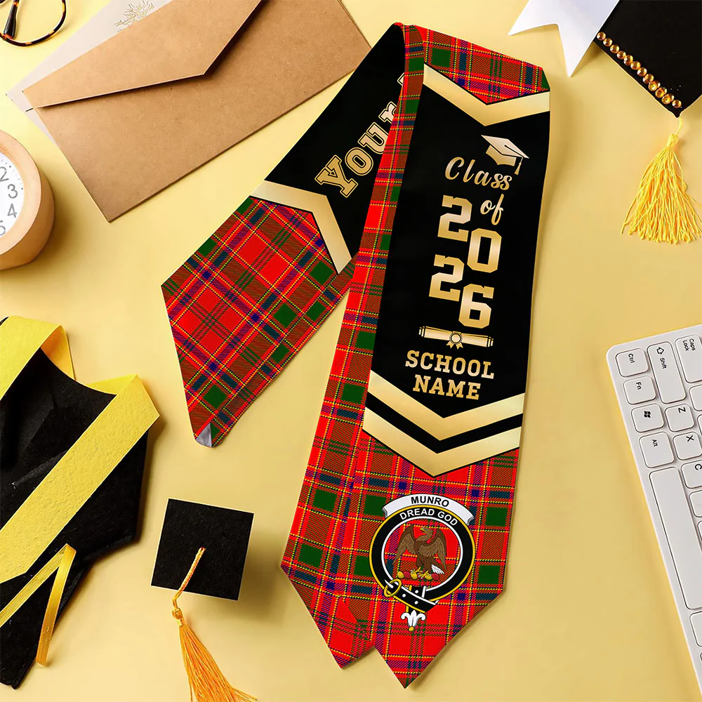Scottish Munro Modern Clan Badge Tartan Graduation Stole Black Gold Honor - Image 4