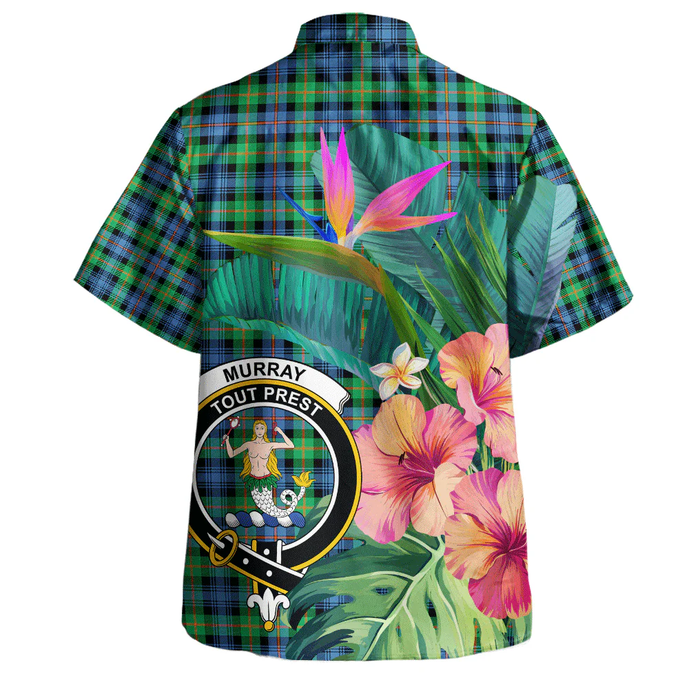 Scottish Murray of Atholl Ancient Clan Badge Tartan Hawaiian Shirt Bouquet Tropical Style - Image 3
