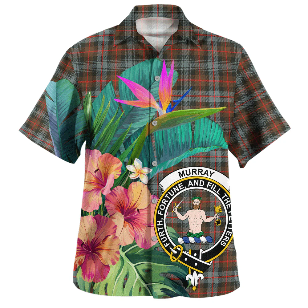 Scottish Murray of Atholl Weathered Clan Badge Tartan Hawaiian Shirt Bouquet Tropical Style