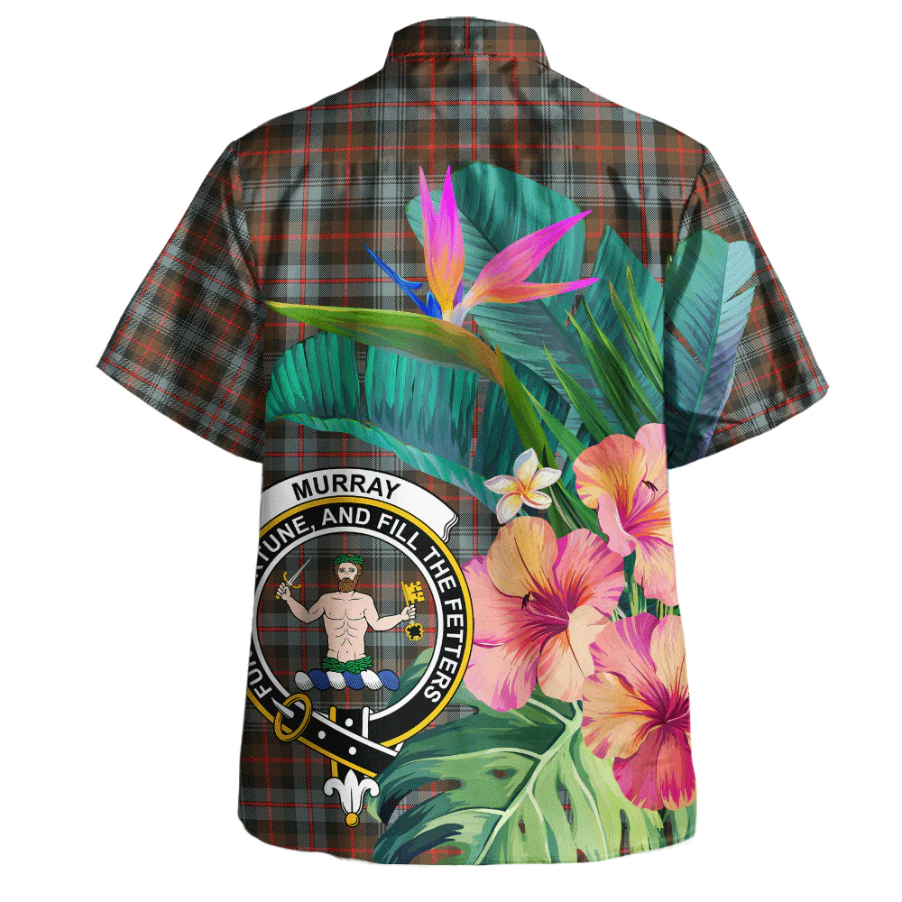 Scottish Murray of Atholl Weathered Clan Badge Tartan Hawaiian Shirt Bouquet Tropical Style - Image 3