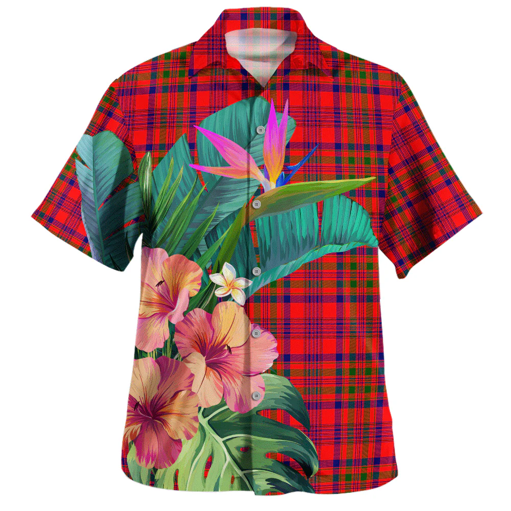 Scottish Murray of Tulloch Modern Clan Badge Tartan Hawaiian Shirt Bouquet Tropical Style - Image 2