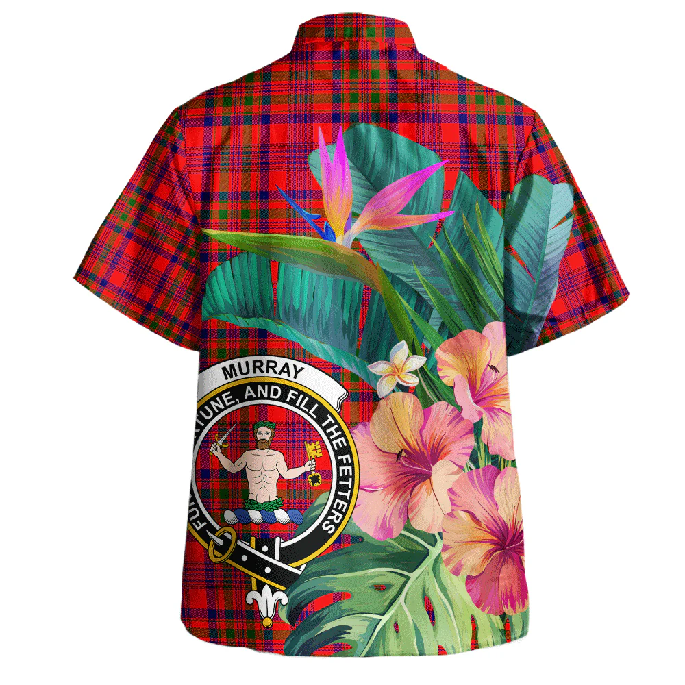 Scottish Murray of Tulloch Modern Clan Badge Tartan Hawaiian Shirt Bouquet Tropical Style - Image 3