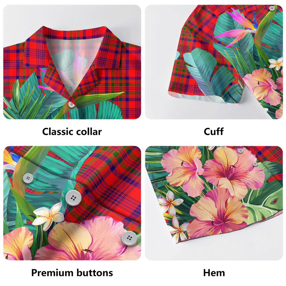 Scottish Murray of Tulloch Modern Clan Badge Tartan Hawaiian Shirt Bouquet Tropical Style - Image 5