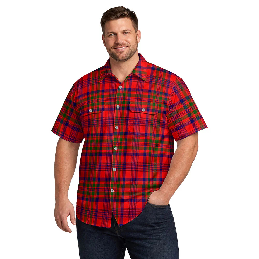 Scottish Murray of Tulloch Modern Clan Badge Tartan Short Sleeve Work Shirt - Image 4