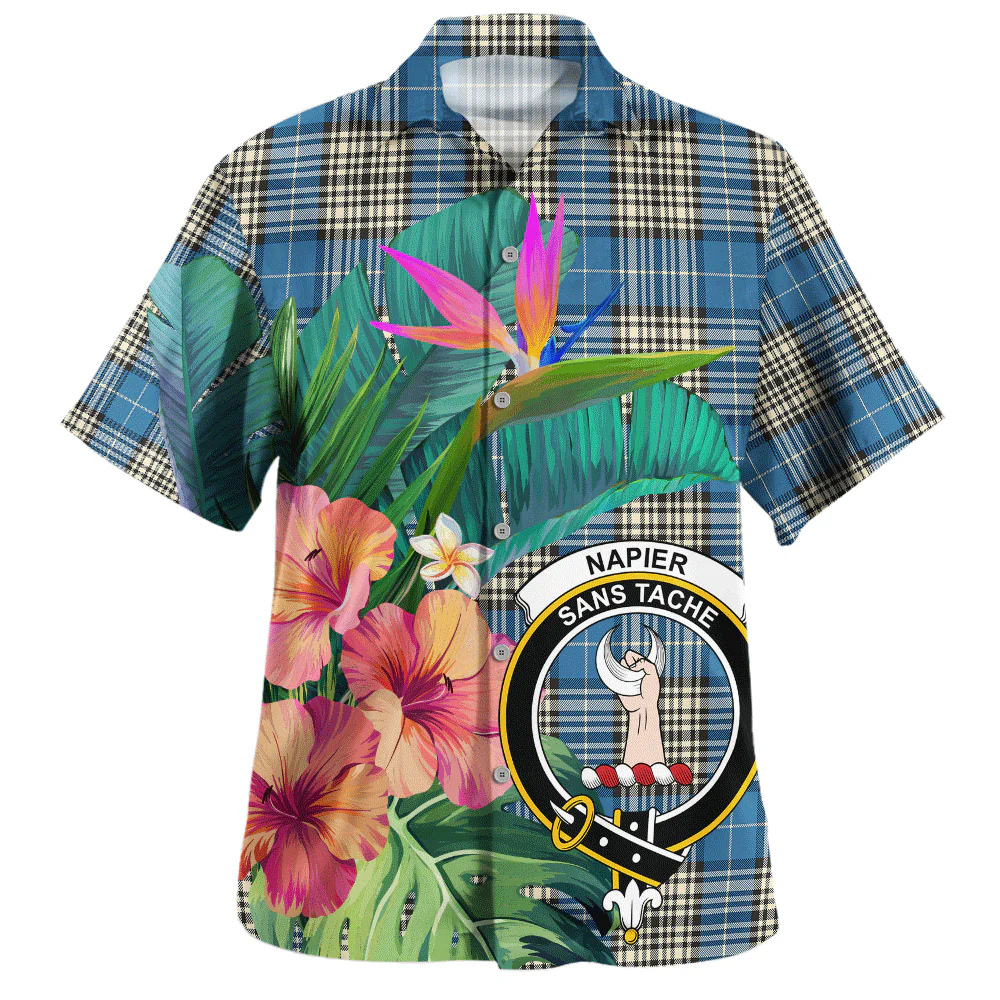 Scottish Napier Ancient Clan Badge Tartan Hawaiian Shirt Bouquet Tropical Style