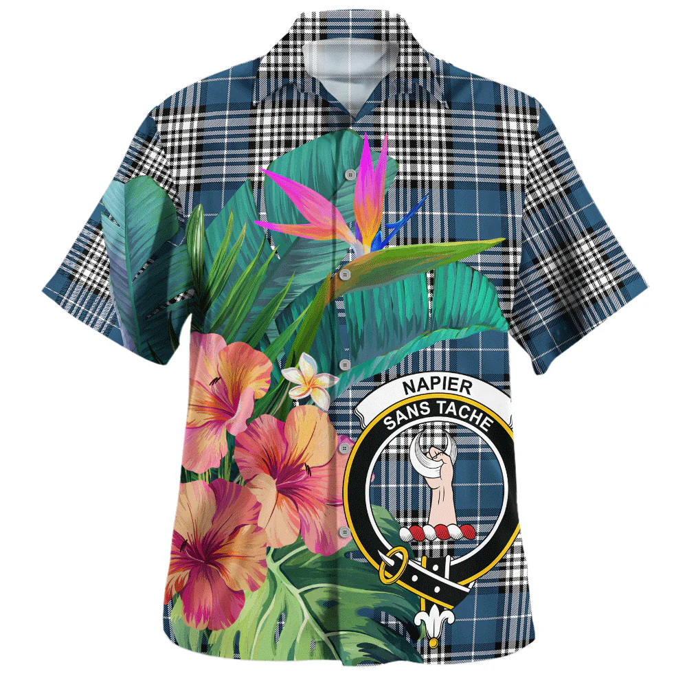 Scottish Napier Modern Clan Badge Tartan Hawaiian Shirt Bouquet Tropical Style