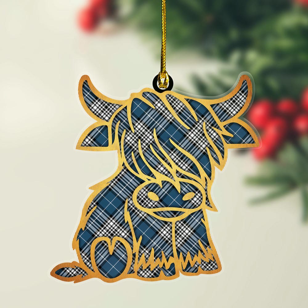 Scottish Napier Modern Tartan Highland Cow Ornament