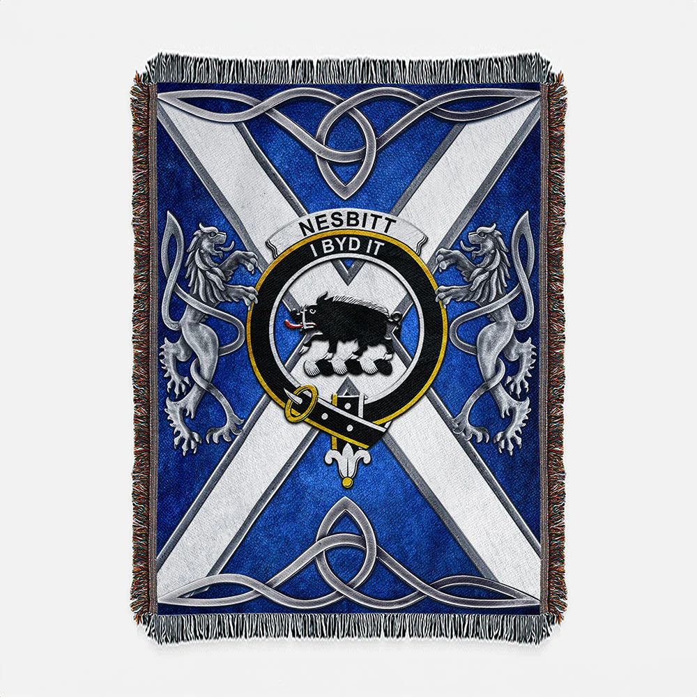 Scottish Nesbitt Clan Badge Woven Blanket Silver Rampant Lion Emblem