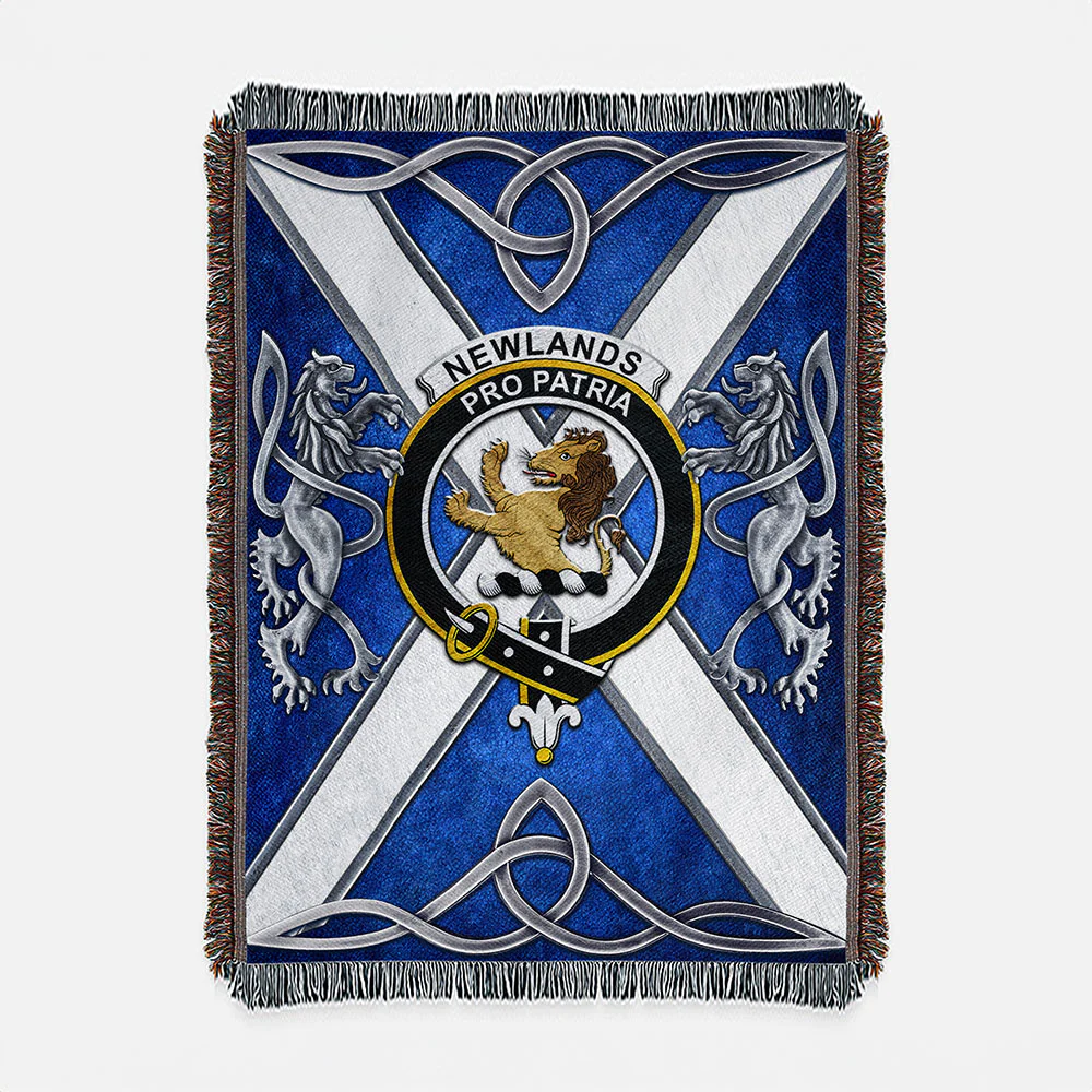 Scottish Newlands Clan Badge Woven Blanket Silver Rampant Lion Emblem