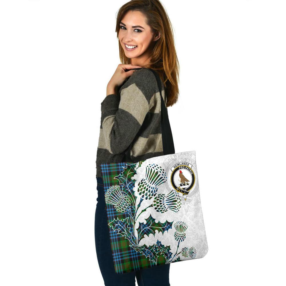 Scottish Newlands Clan Crest Tartan Tote Bag - Thistle Flowers Style - Image 3