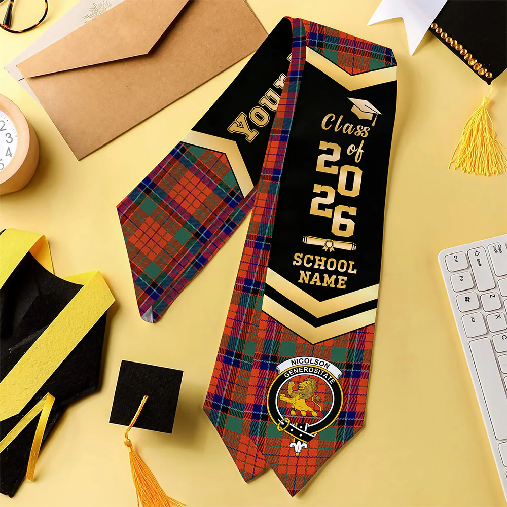 Scottish Nicolson Ancient Clan Badge Tartan Graduation Stole Black Gold Honor - Image 4