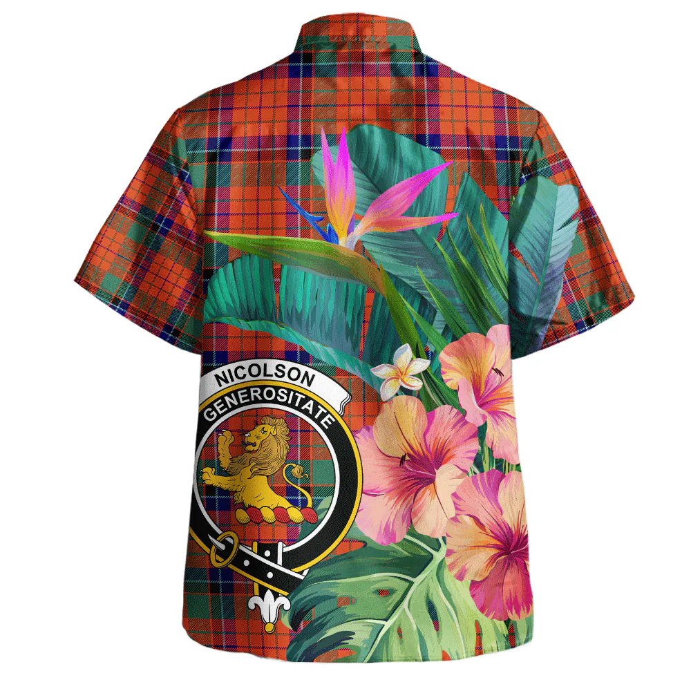 Scottish Nicolson Ancient Clan Badge Tartan Hawaiian Shirt Bouquet Tropical Style - Image 3