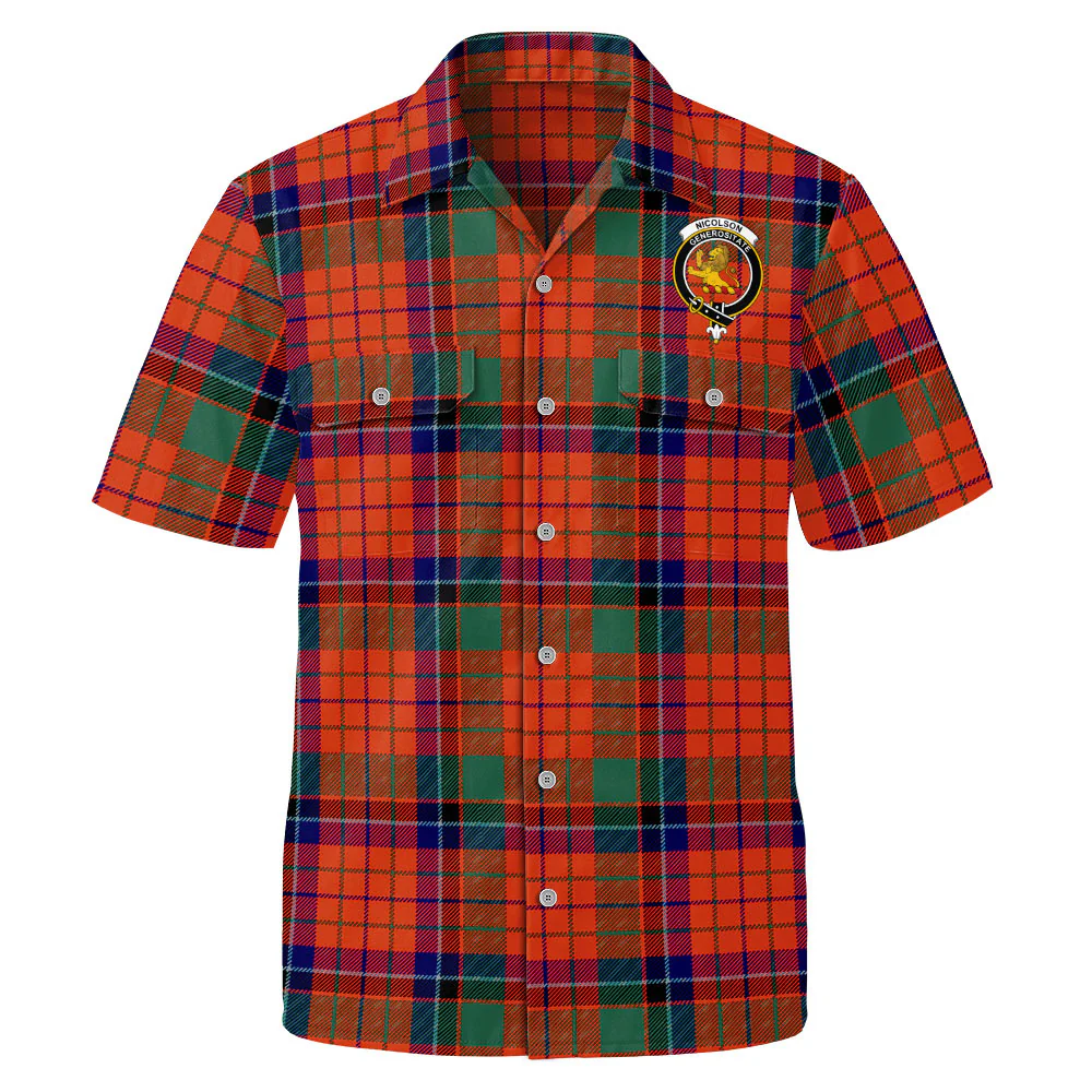 Scottish Nicolson Ancient Clan Badge Tartan Short Sleeve Work Shirt - Image 2