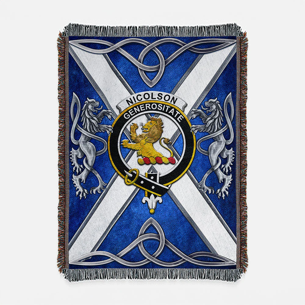 Scottish Nicolson Clan Badge Woven Blanket Silver Rampant Lion Emblem
