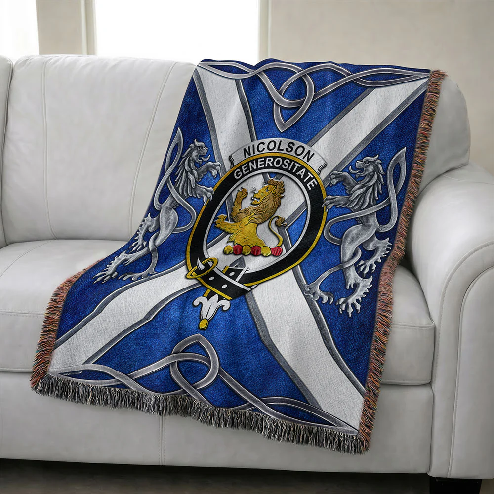Scottish Nicolson Clan Badge Woven Blanket Silver Rampant Lion Emblem - Image 3