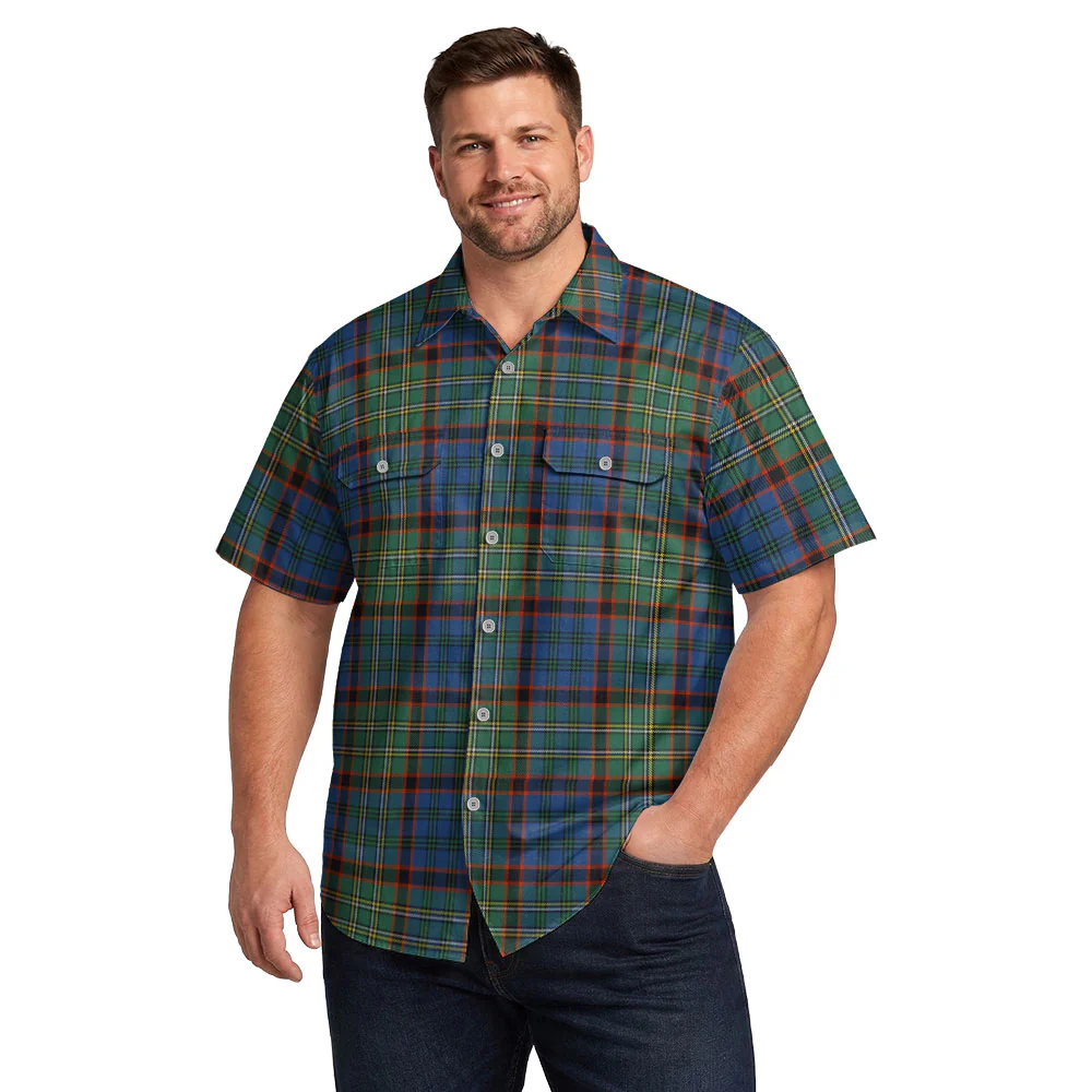 Scottish Nicolson Hunting Ancient Clan Badge Tartan Short Sleeve Work Shirt - Image 4