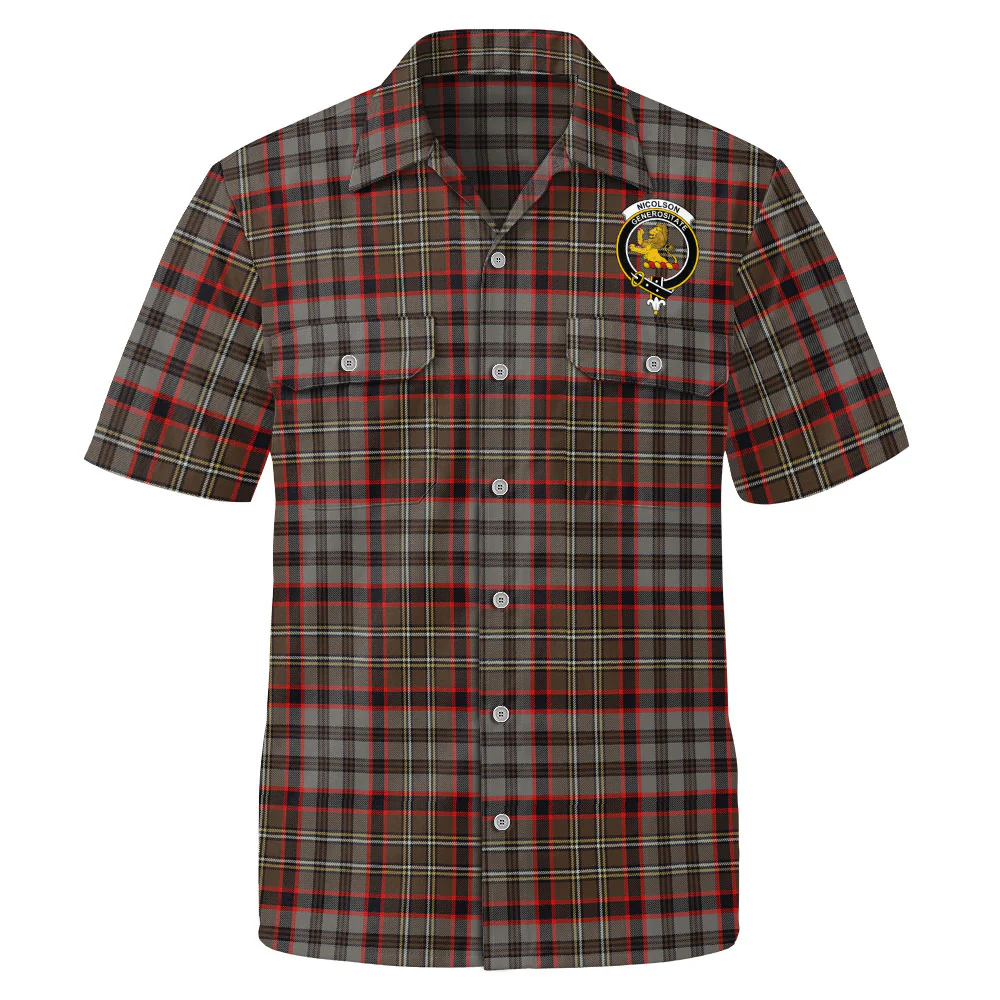 Scottish Nicolson Hunting Weathered Clan Badge Tartan Short Sleeve Work Shirt - Image 2