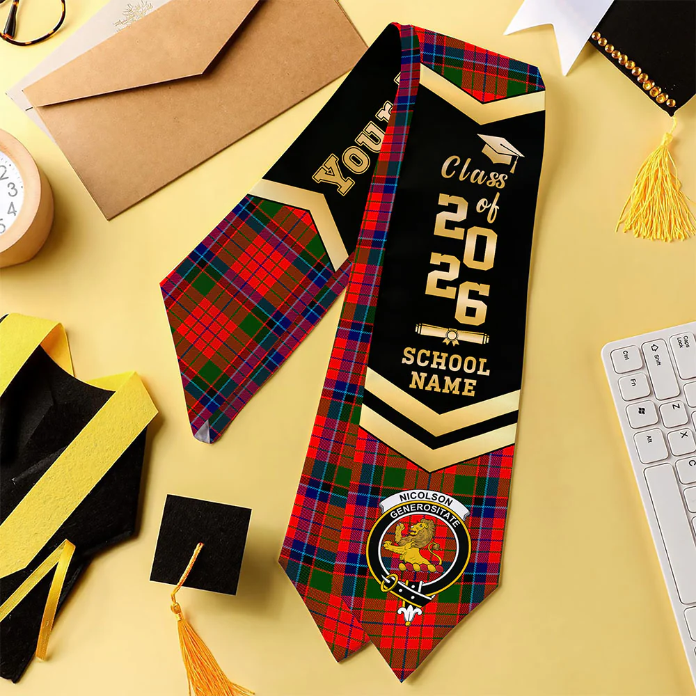 Scottish Nicolson Modern Clan Badge Tartan Graduation Stole Black Gold Honor - Image 4