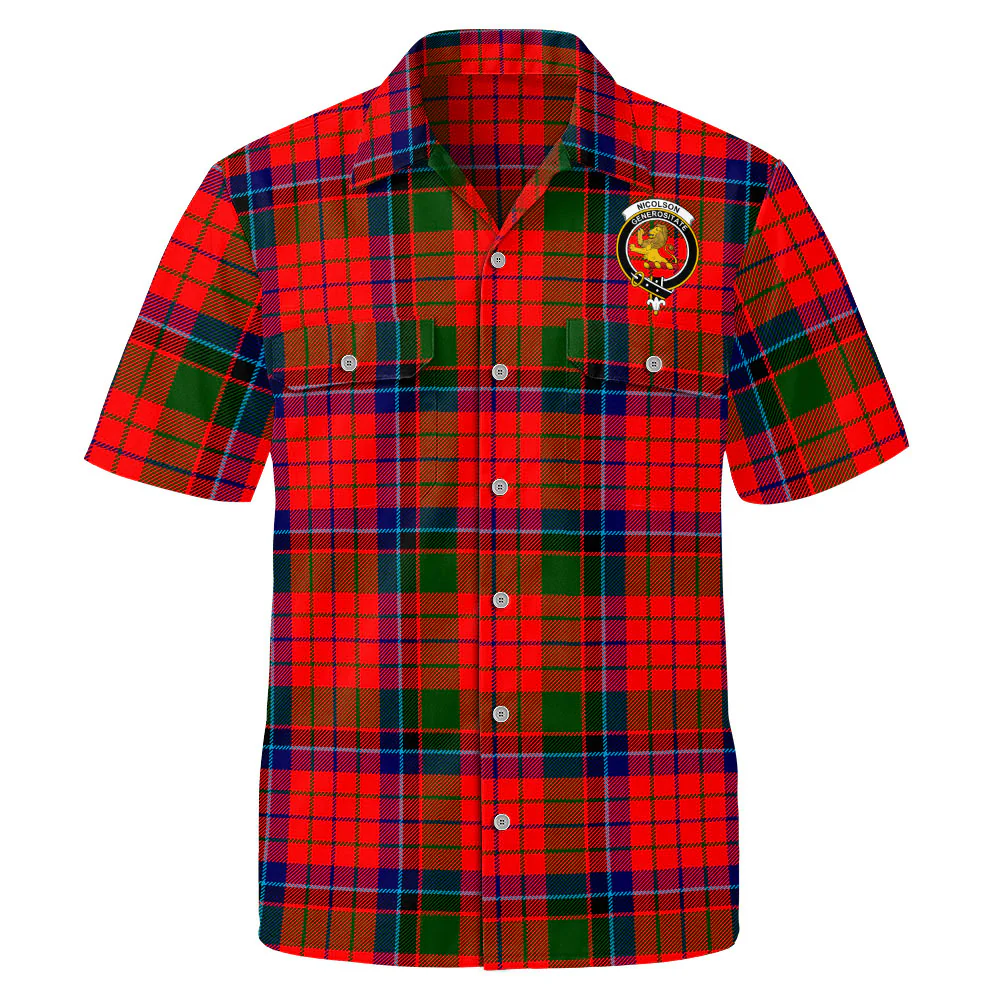 Scottish Nicolson Modern Clan Badge Tartan Short Sleeve Work Shirt - Image 2