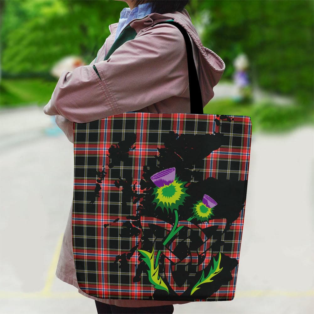 Scottish Norwegian Night Tartan Canvas Bag With Shoulder Strap With Thistle - Image 2