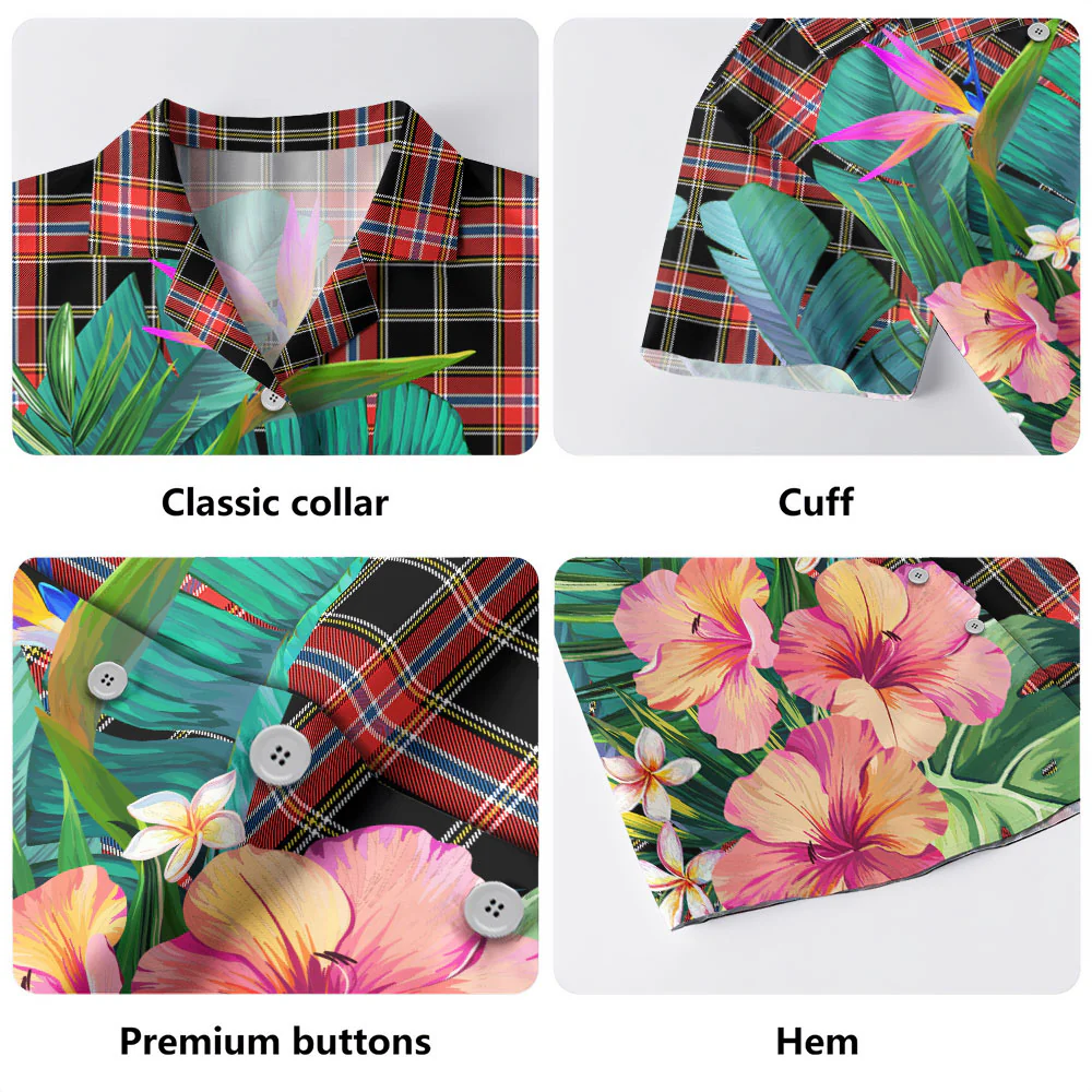 Scottish Norwegian Night Tartan Hawaiian Shirt Bouquet Tropical Style - Image 3