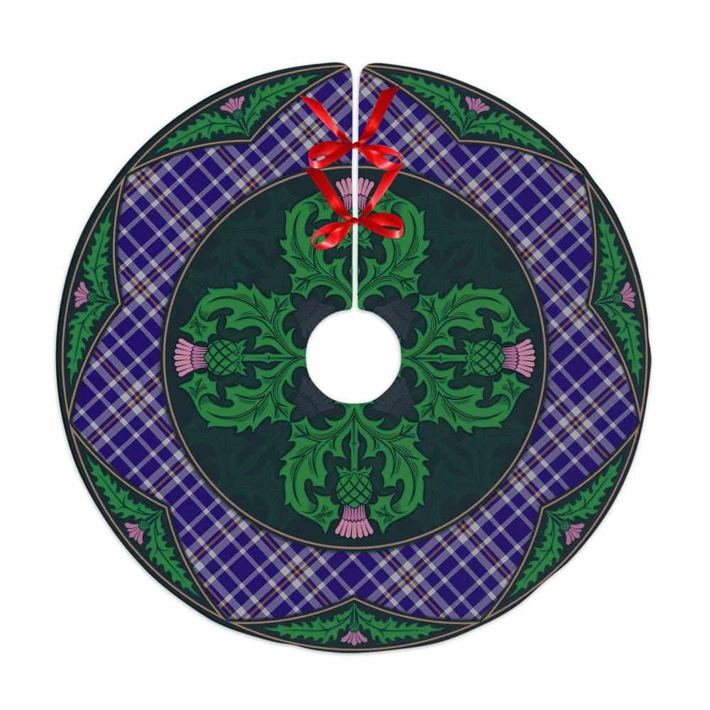Scottish Ochterlony Tartan Christmas Tree Skirt Old Scottish Thistle Flower