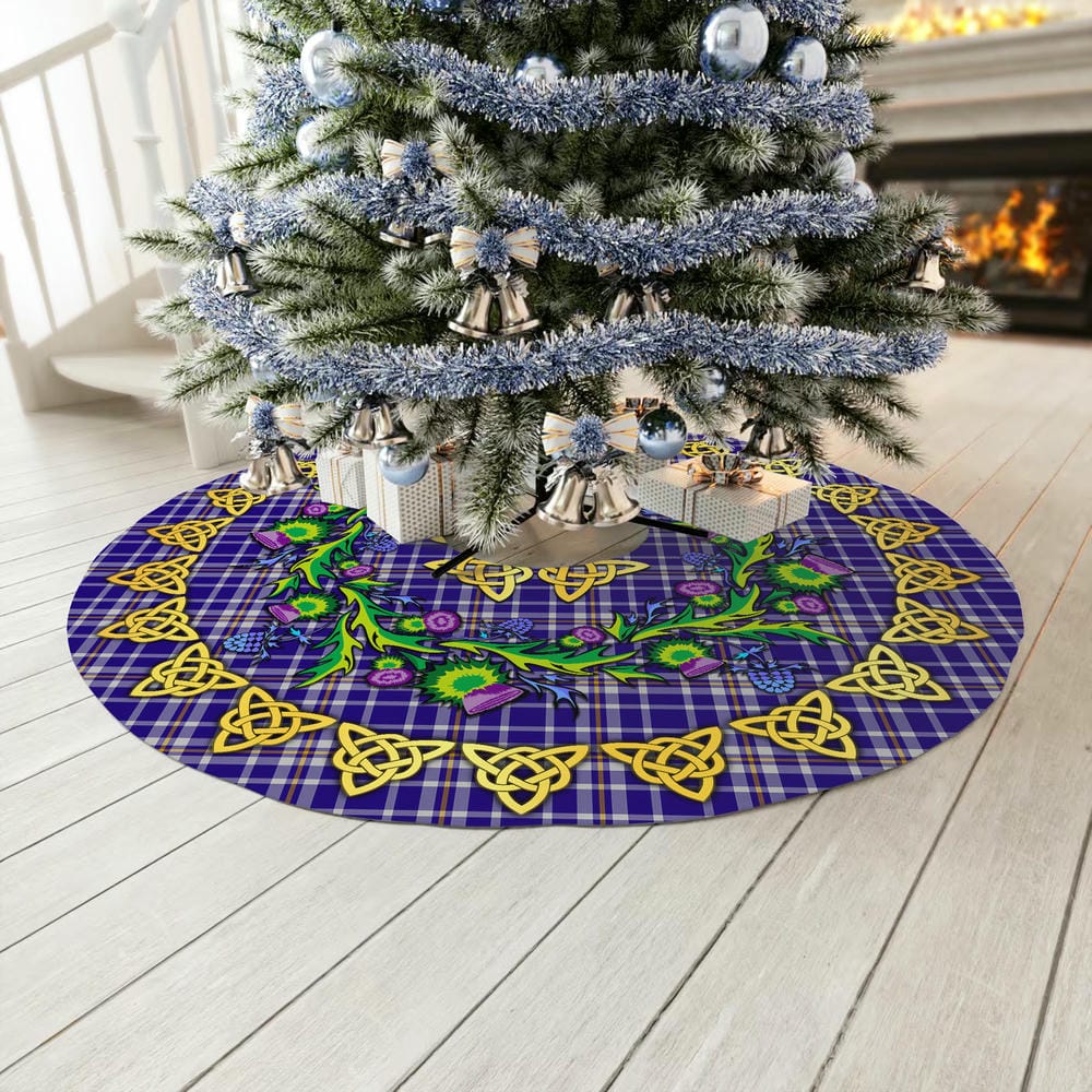 Scottish Ochterlony Tartan Thistle Celtic Knot Christmas Tree Skirt - Image 3