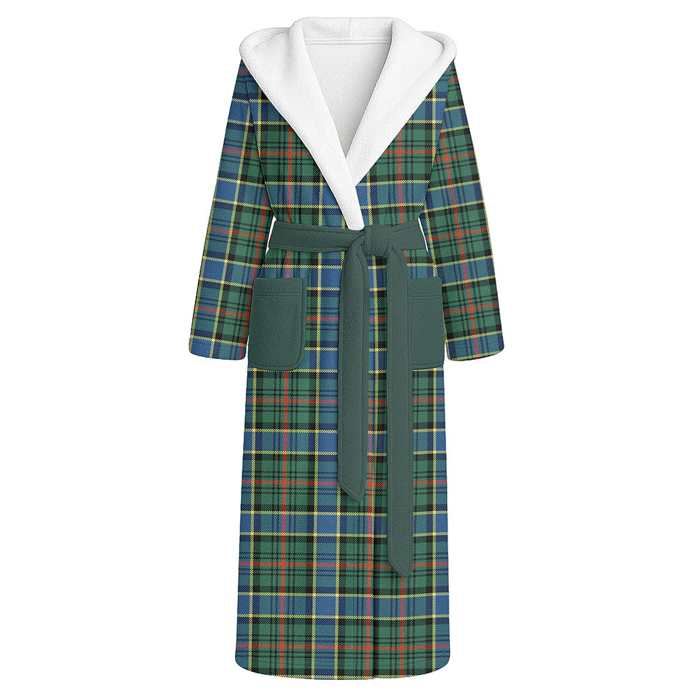 Scottish Ogilvie Hunting Ancient Clan Badge Tartan Flannel Hooded Bathrobe
