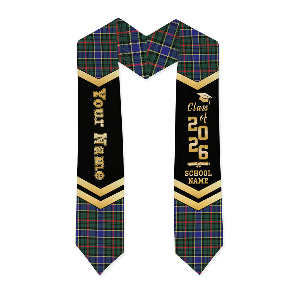Scottish Ogilvie Hunting Modern Clan Badge Tartan Graduation Stole Black Gold Honor - Image 3