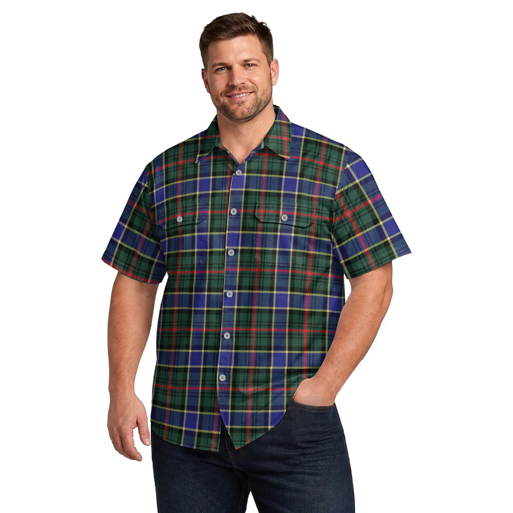 Scottish Ogilvie Hunting Modern Clan Badge Tartan Short Sleeve Work Shirt - Image 4