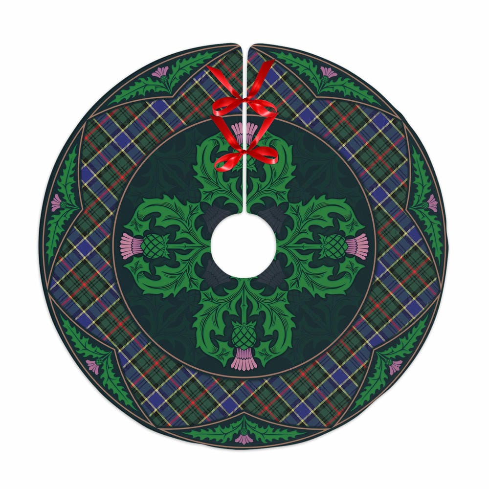 Scottish Ogilvie Hunting Modern Tartan Christmas Tree Skirt Old Scottish Thistle Flower