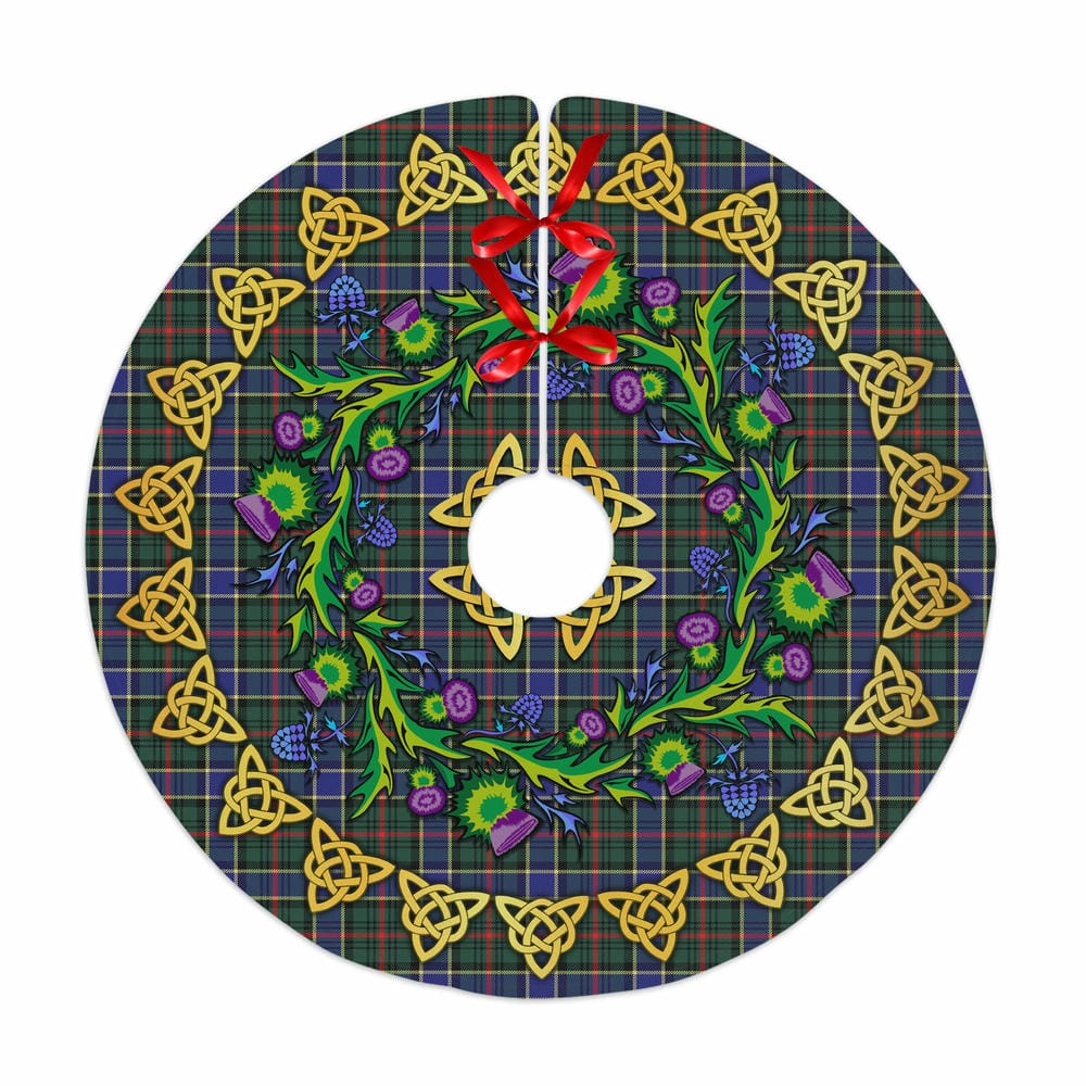 Scottish Ogilvie Hunting Modern Tartan Thistle Celtic Knot Christmas Tree Skirt