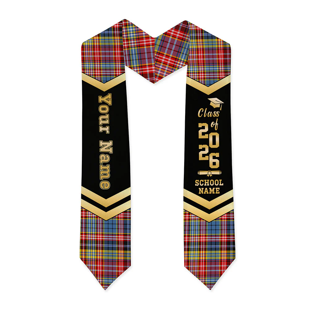 Scottish Ogilvie of Airlie Ancient Clan Badge Tartan Graduation Stole Black Gold Honor - Image 3