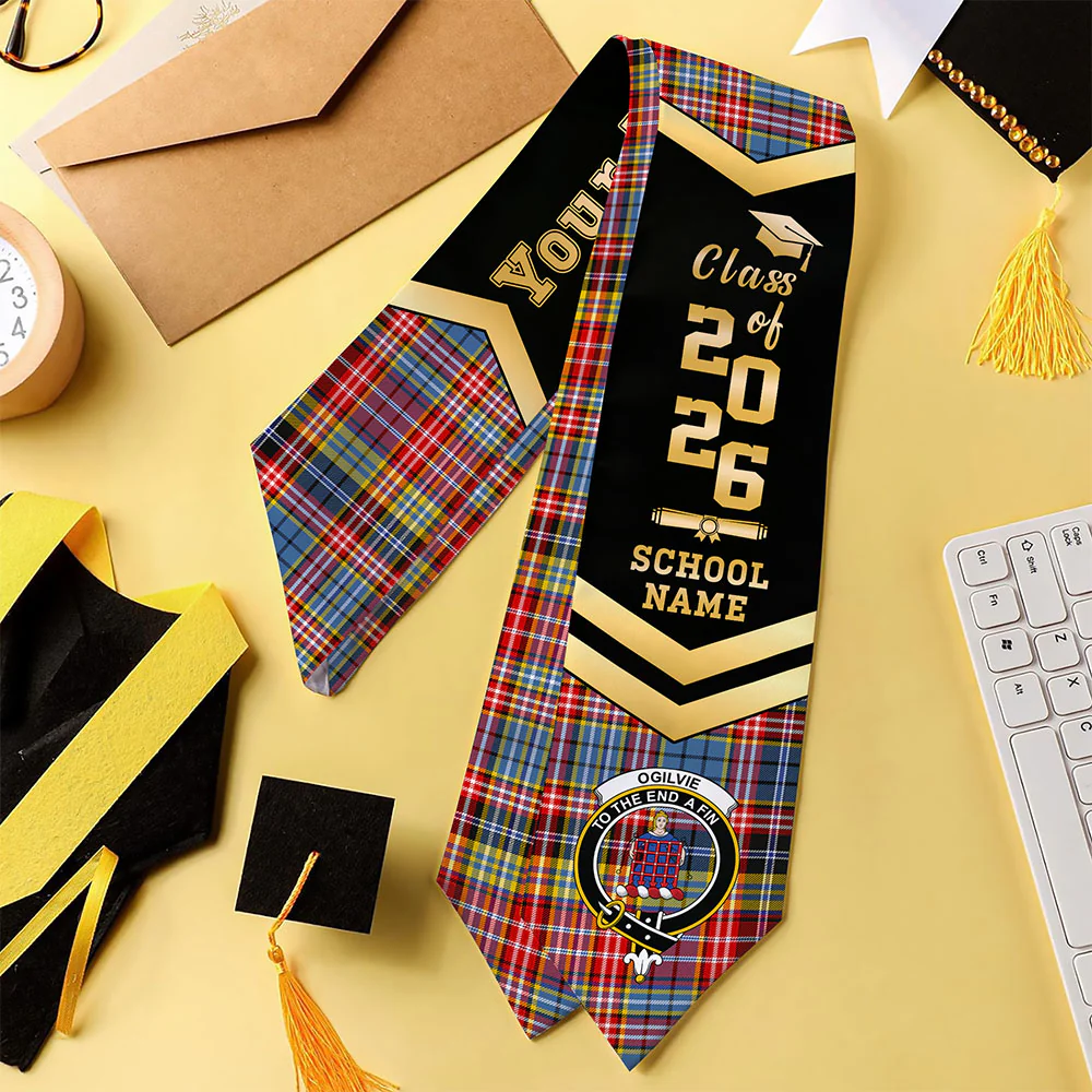Scottish Ogilvie of Airlie Ancient Clan Badge Tartan Graduation Stole Black Gold Honor - Image 4