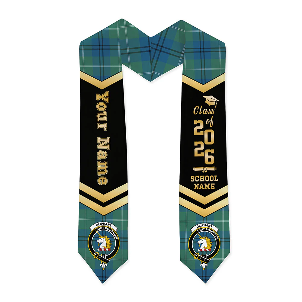 Scottish Oliphant Ancient Clan Badge Tartan Graduation Stole Black Gold Honor