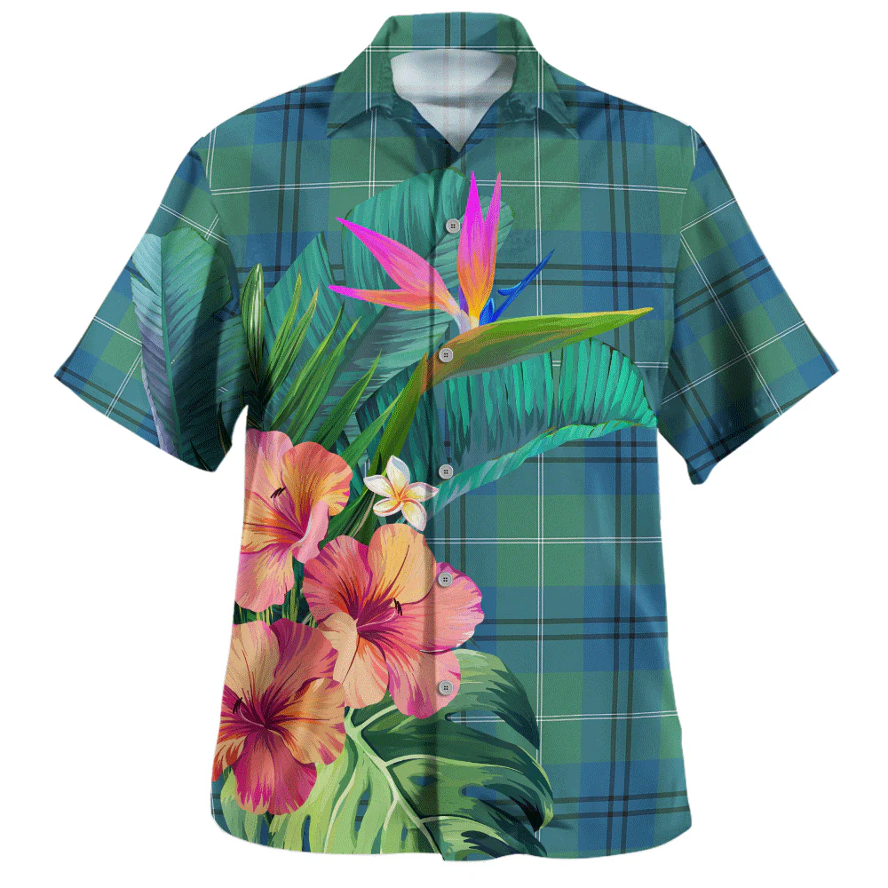Scottish Oliphant Ancient Clan Badge Tartan Hawaiian Shirt Bouquet Tropical Style - Image 2