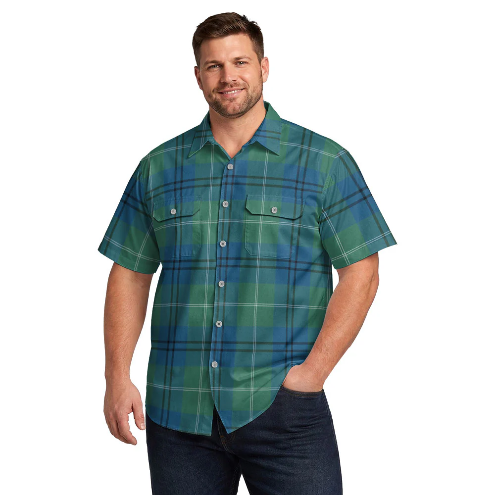 Scottish Oliphant Ancient Clan Badge Tartan Short Sleeve Work Shirt - Image 4