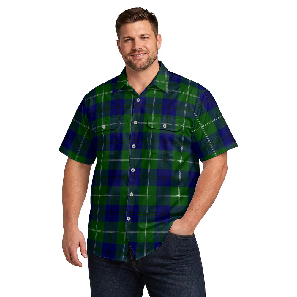Scottish Oliphant Modern Clan Badge Tartan Short Sleeve Work Shirt - Image 4