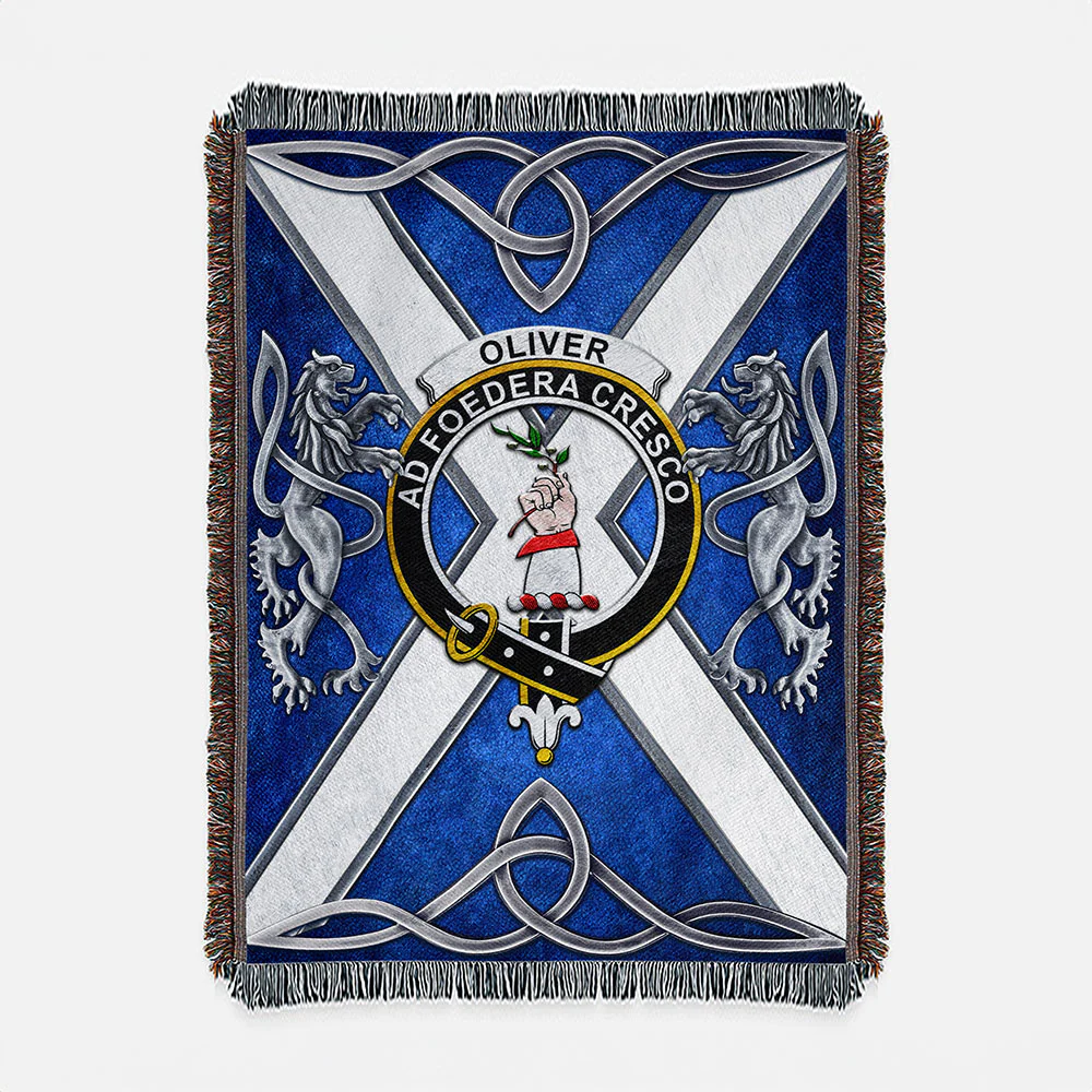 Scottish Oliver Clan Badge Woven Blanket Silver Rampant Lion Emblem