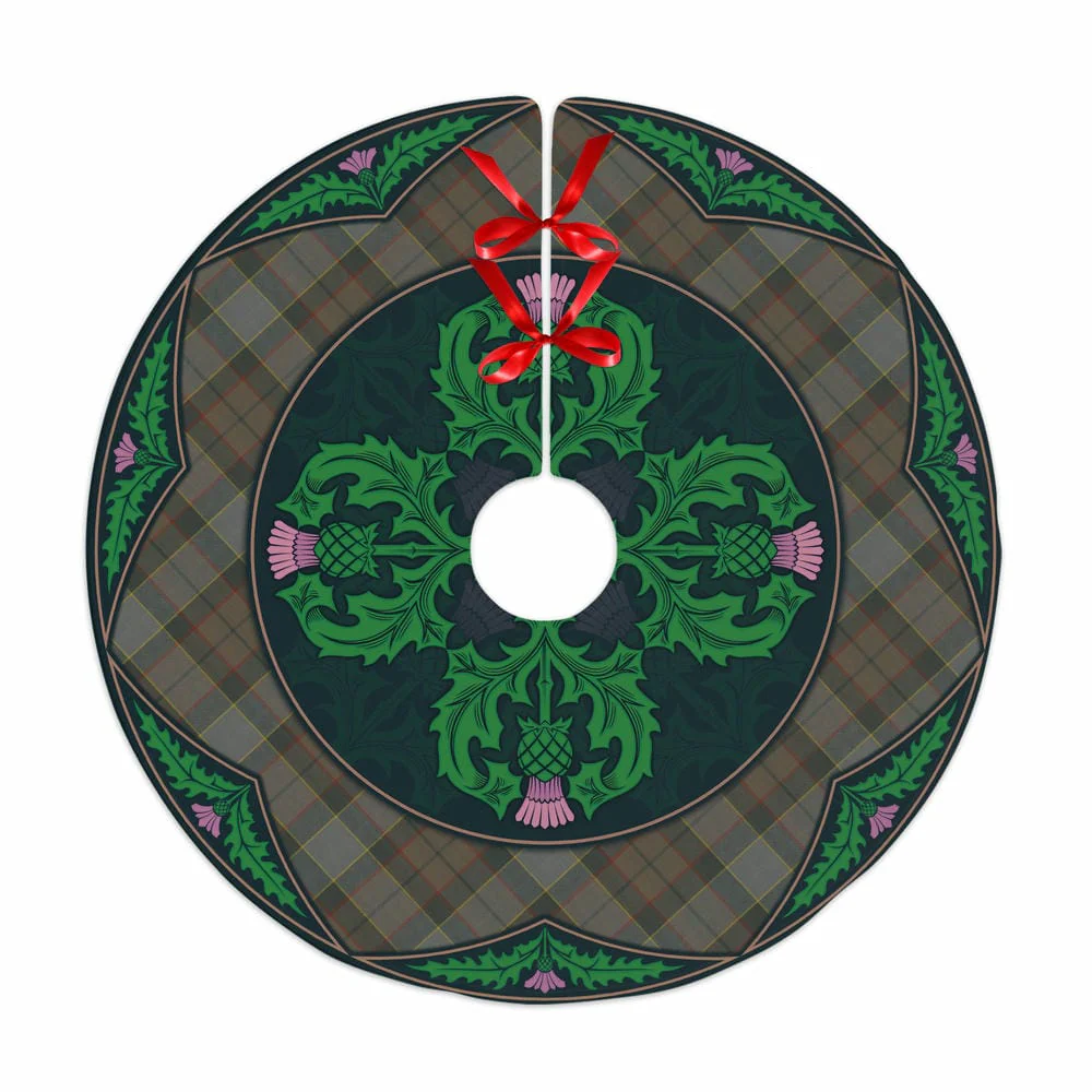 Scottish Outlander Fraser Tartan Christmas Tree Skirt Old Scottish Thistle Flower