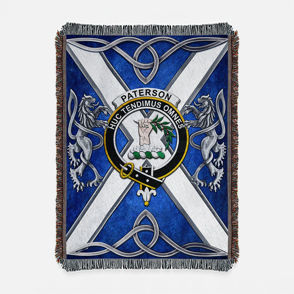 Scottish Paterson Clan Badge Woven Blanket Silver Rampant Lion Emblem