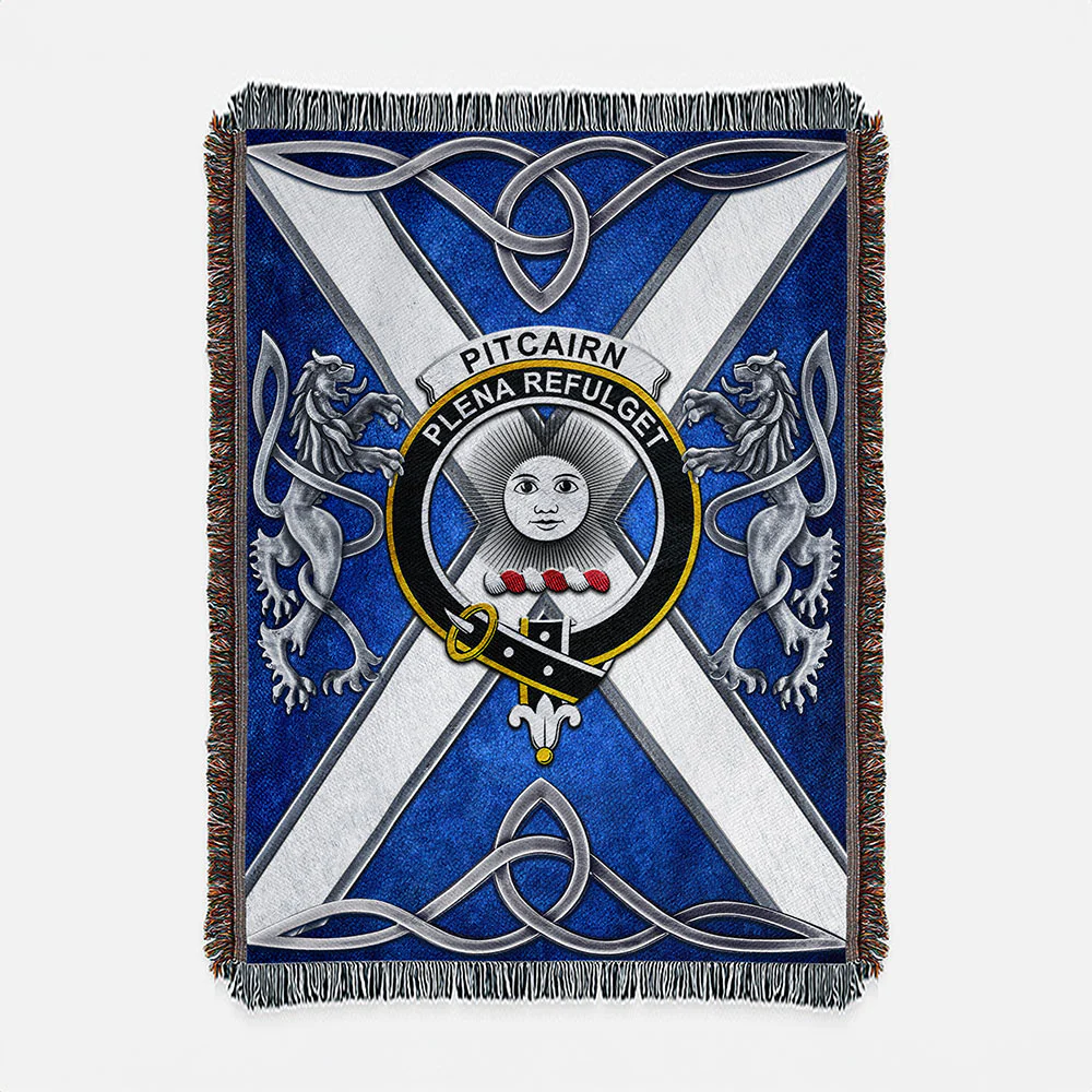 Scottish Pitcairn Clan Badge Woven Blanket Silver Rampant Lion Emblem