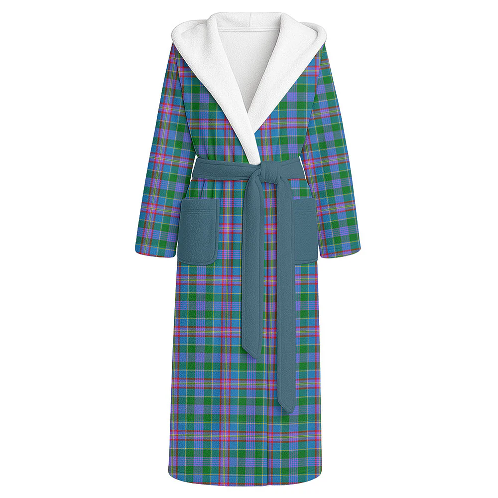 Scottish Pitcairn Hunting Clan Badge Tartan Flannel Hooded Bathrobe