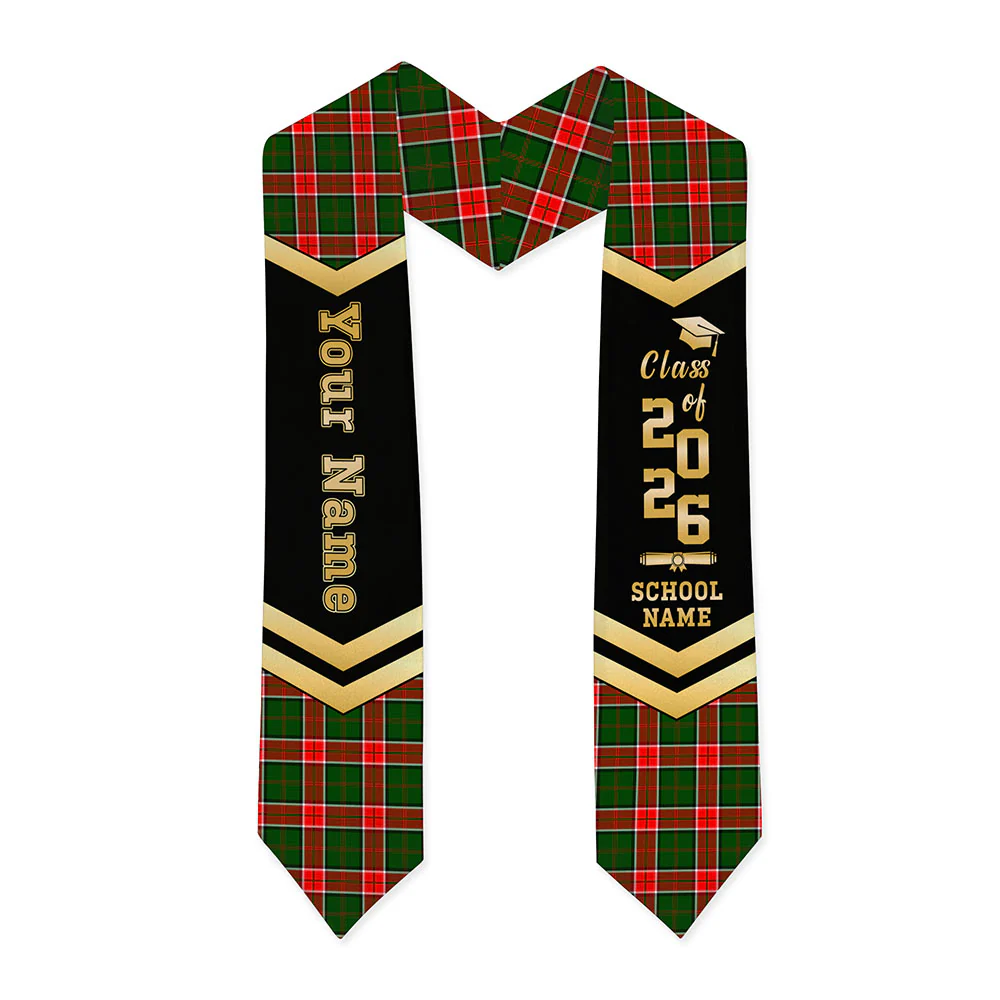 Scottish Pollock Modern Clan Badge Tartan Graduation Stole Black Gold Honor - Image 3
