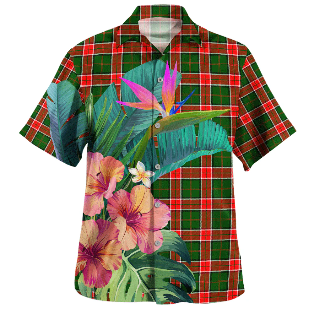 Scottish Pollock Modern Clan Badge Tartan Hawaiian Shirt Bouquet Tropical Style - Image 2