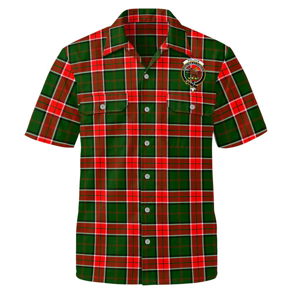 Scottish Pollock Modern Clan Badge Tartan Short Sleeve Work Shirt - Image 2