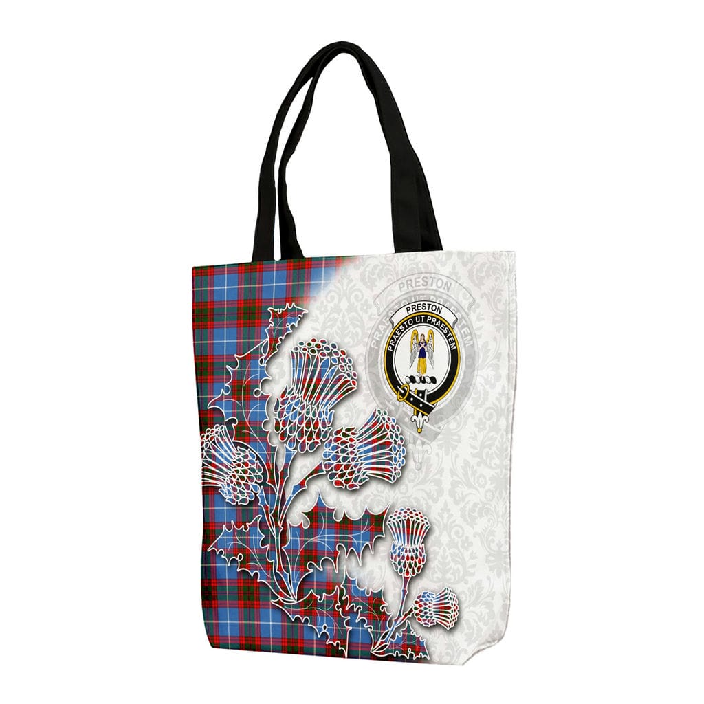 Scottish Preston Clan Badge Tartan Canvas Bag With Shoulder Straps - Thistle Flowers Style
