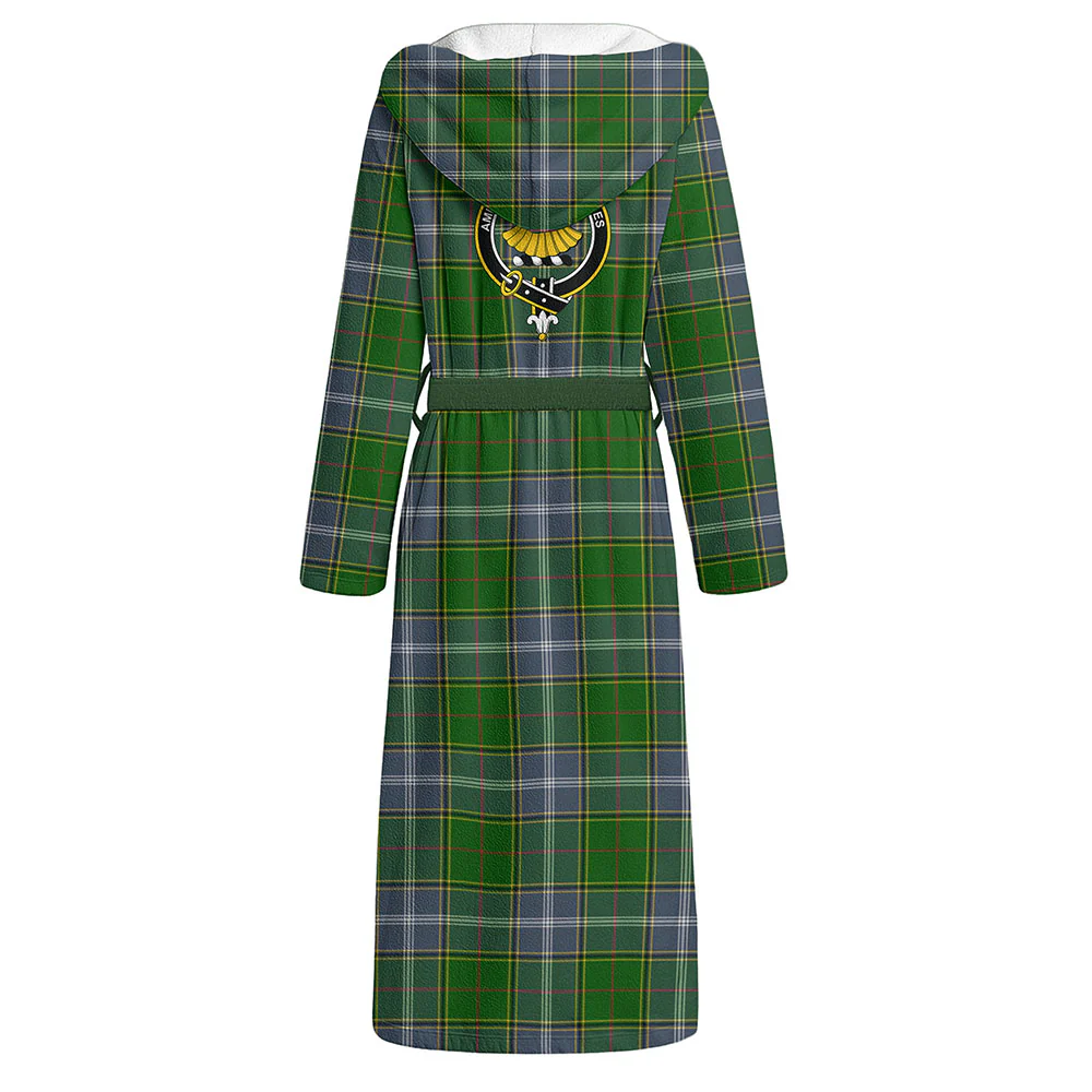 Scottish Pringle Clan Badge Tartan Flannel Hooded Bathrobe - Image 3