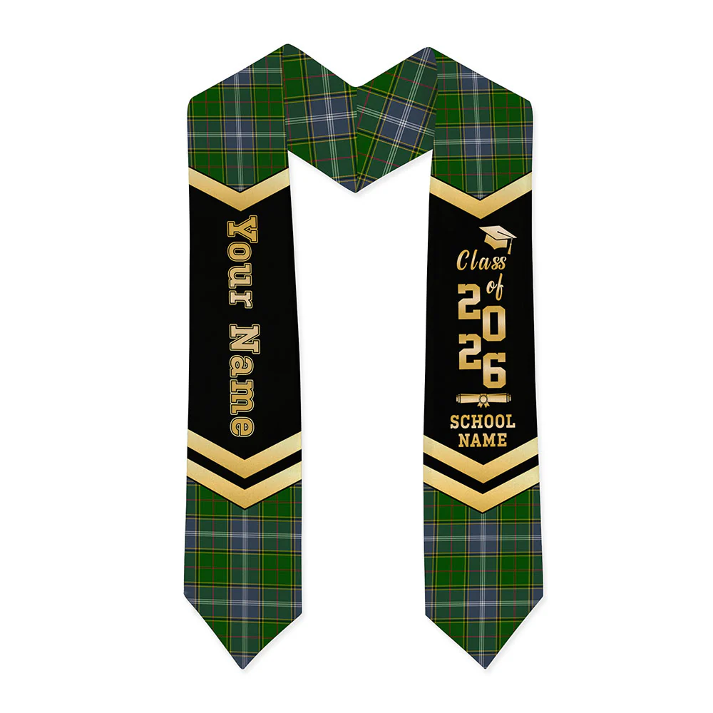 Scottish Pringle Clan Badge Tartan Graduation Stole Black Gold Honor - Image 3