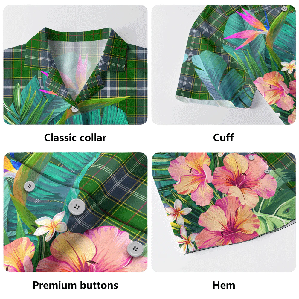 Scottish Pringle Clan Badge Tartan Hawaiian Shirt Bouquet Tropical Style - Image 5